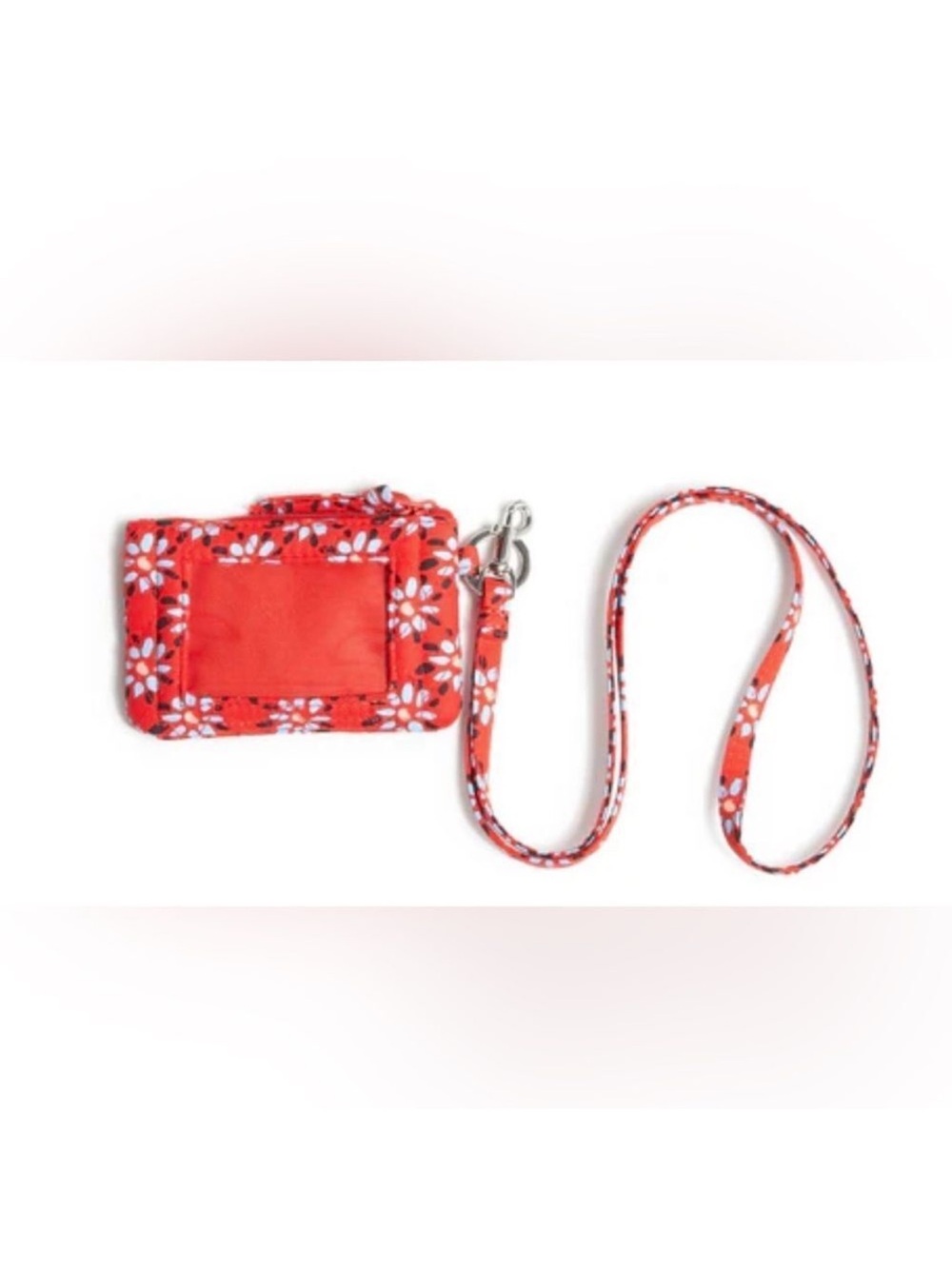Vera Bradley Venetian Flowers Red Blue Quilted Cotton Zip ID Lanyard Wallet